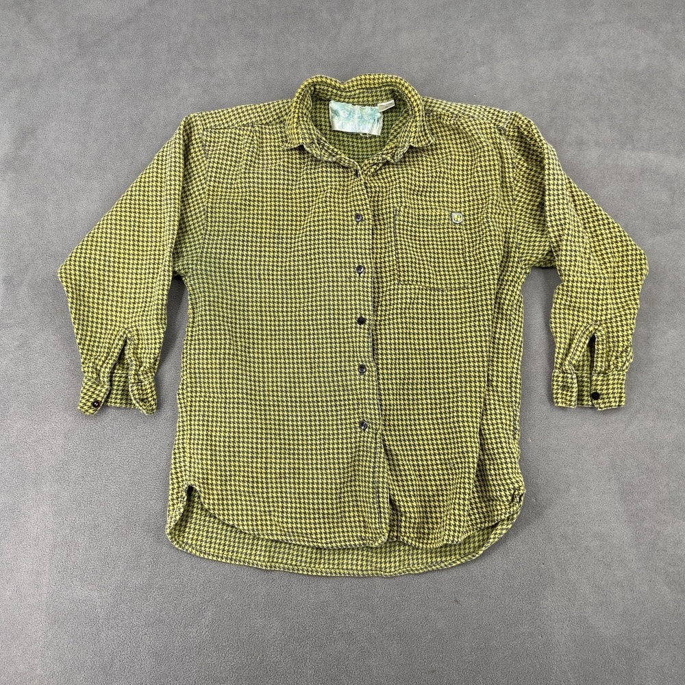 Ultra Pink Shirt Womens 2 Green Black Houndstooth Flannel Round Hem Button Up